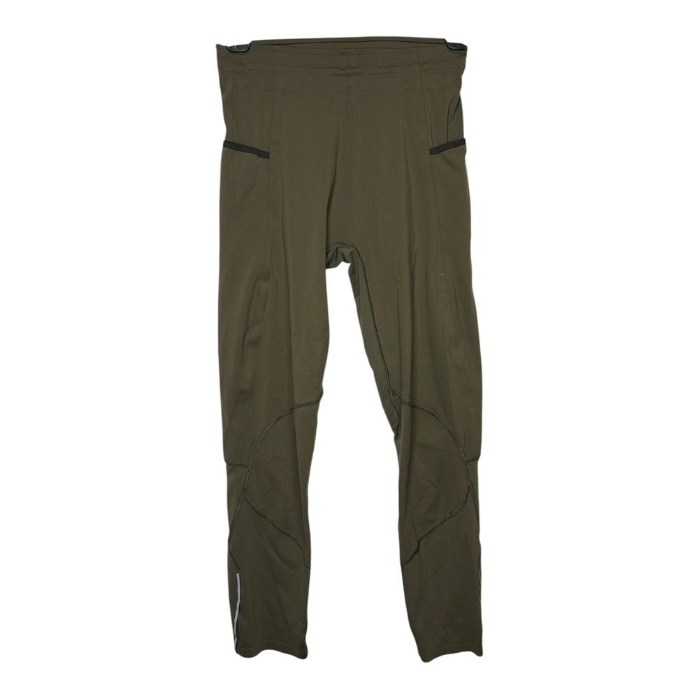 Lululemon Mens Surge Tights Olive Green Running Leggings XS Pockets Reflective